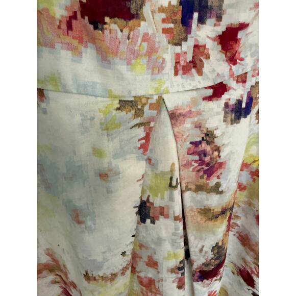 Hunter Bell NY Abstract Floral Pleated Dress Sz 8 Fit & Flare Open Back 38” Long - Picture 6 of 9